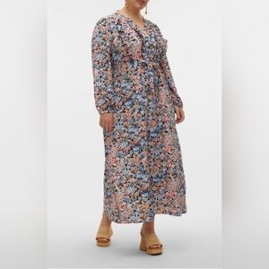 Vero Moda Curve Ginny Floral Maxi Dress Ruffle Front Detail Sz 20 / XXL 26" PTP